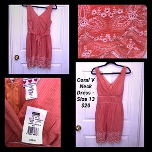 BNWT coral V neck dress - Size 13